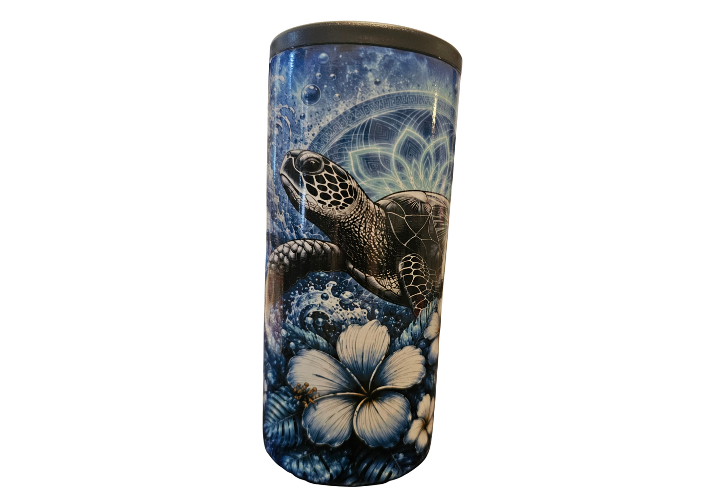 Blue turtle skinny can cooler