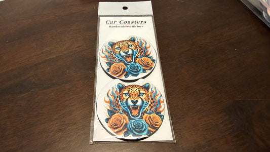 Flaming tiger car coaster
